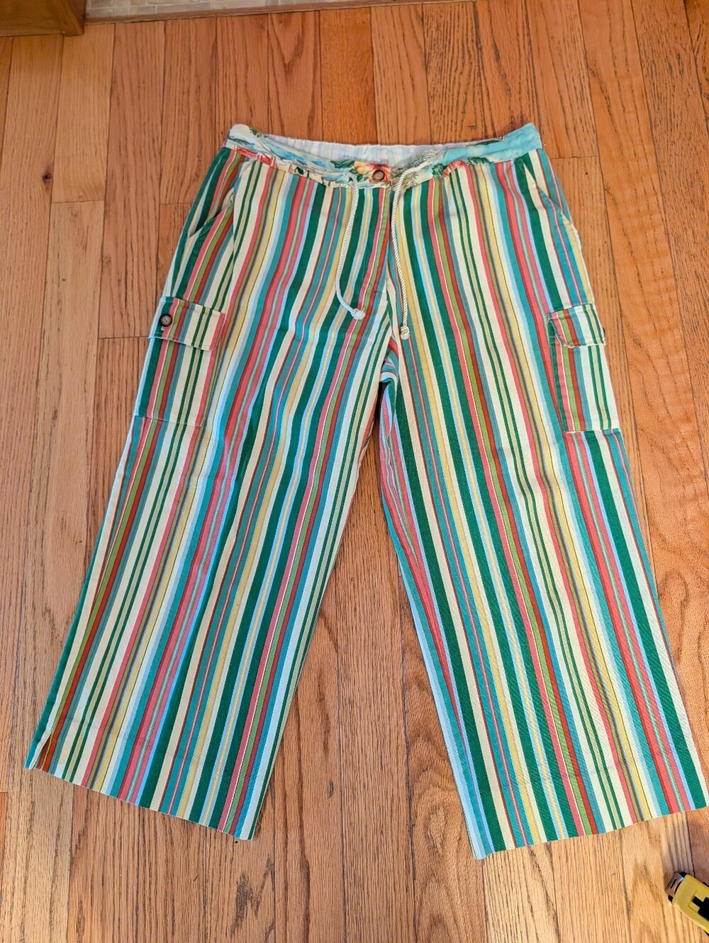 Vintage 90s Tasha Polizzi Striped Cropped Cargo Pants Southwest Boho Hippie Vtg